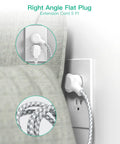 Flat Plug Power Strip With 3 Outlets And 3 USB Ports Including 20W USB C Power Delivery 5Ft Braided Extension Cord depicted plugged in.