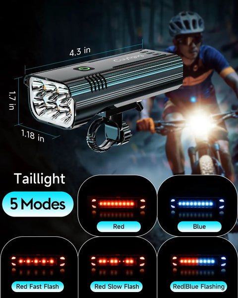 Beefed Up 9800 Lumen Bike Light For Night Riding With 6 LED Headlight Aluminum Rechargeable Front And Rear Bicycle Light 360 Degree Rotatable Bracket Waterproof 72 Hour Runtime 10 Modes Road Ready