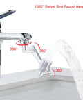 Heavy Duty Brass Faucet Extender With Dual Spray Modes And Slick 1080 Degree Swivel Action, showing 360-degree swivel aerator with water flow.