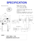 Technical diagram of Bathroom Vent Fan Motor Replacement Kit 120V 60Hz 1A 50 CFM 3000 RPM CCW For Nutone Broan models
