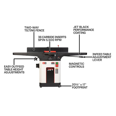 Badass Eight Inch Jointer Featuring Helical Cutterhead And Two Horsepower Motor Delivers Hella Smooth Cuts For Serious Woodworkers Wanting Rock Solid Table Precision And Lightning Fast Stock Removal On Every Project with adjustable table and carbide inserts.