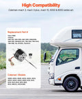 One Third HP RV Air Conditioner Fan Motor with Capacitor AC 115V 3A Dual Speed shown with compatible Coleman models.