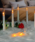 Battery Operated LED Flameless Candles With Timer, Outdoor Waterproof Candles In 3x4, 3x5, 3x6 Inch Sizes, 9 Pack on fur rug