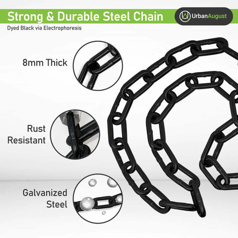 Hardened 8mm Security Chain With Weather Resistant Pad Lock For Gate, Bike, Generator, Fence And Outdoor Use, stainless steel black chain