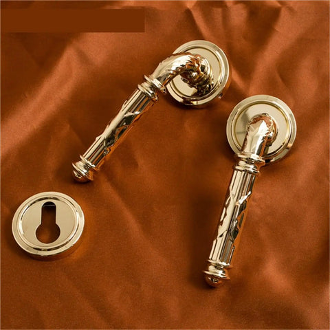 Bright Gold Brass Door Lock Set For Bedroom And Interior Doors With Solid Hardware Double Wood Lever Handle 72mm Spacing Easy Install Privacy Lock