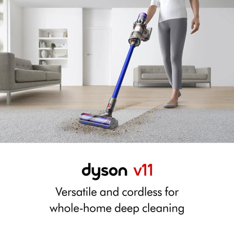 V11 Cordless Stick Vacuum Built For Whole Home Cleaning With Up To 60 Minutes Run Time used on carpet in living room