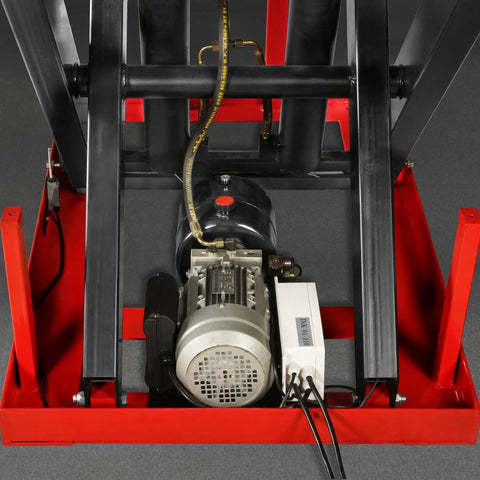 Heavy Duty 4400 Lb Electric Hydraulic Double Scissor Lift Table With 70.1 Inch Lift motor and base detail