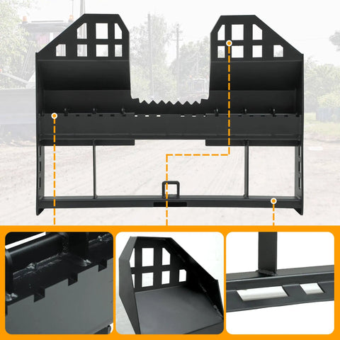 Front view of 45 Inch Skid Steer Pallet Fork Frame With 48 Inch Fork Blades, 4000 Lb Capacity for Kubota Bobcat loaders and tractors.