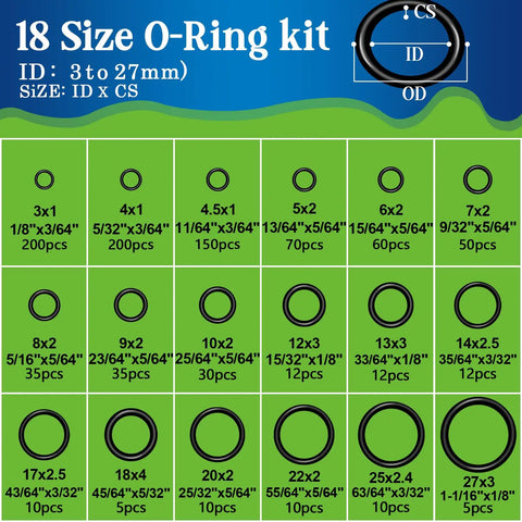 18 Size O-Ring kit chart from 3-In-1 Spigot Repair Washers Kit With Hose Gasket And Faucet O-Rings No More Leaks For Kitchen Faucet Outdoor Hose Bib Water Spigot Seal Repair 1075 Pcs Plumbing Rubber Washers Assortment Set