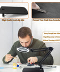 15X Lighted Magnifying Glass With Real Glass Lens, adjustable desk lamp with clamp, heavy base, man using for electronics repair