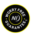 Worry Free Guarantee logo with black background and yellow border