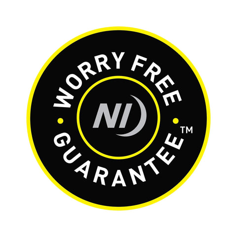Worry Free Guarantee logo with black background and yellow border