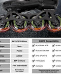 8 Pack Inline Skate Wheels Set With 72mm 76mm 80mm Options ABEC9 Bearings 85A PU Spacers Included Fits Rollerblade Roller Derby And K2 Skates For Ultra Smooth Rides Easy Replacements And Pro Grade Grip banner showing skate specifications