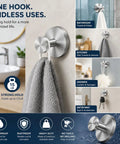 Heavy Duty Stainless Steel Suction Cup Hook Locks Bombproof To Smooth Surfaces And Makes A Sweet Spot For Bathroom Storage with towels.
