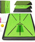 Ultimate Golf Practice Mat Set With Replaceable Mats And Tees, Two Mat System, swing path training, anti slip black frame, dual turf mats