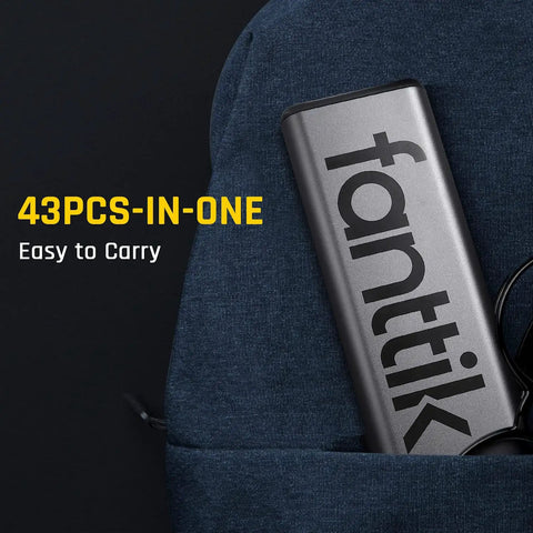 Portable case for 43 Piece Screwdriver Bit Set With S2 Steel, quarter inch hex, 25mm and 75mm bits, pocket-sized for easy carrying.