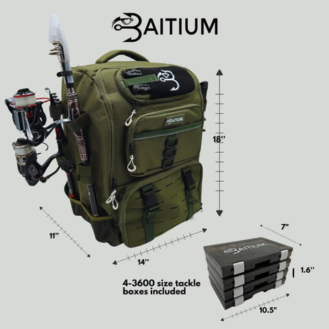 Go To Fishing Backpack Tackle Bag With Rod Holders And Built In Cooler 40L Capacity Insulated Pocket Rain Cover Four Tackle Trays