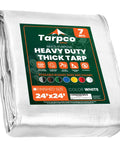 Heavy Duty 7 Mil Tarp Cover Waterproof UV Resistant Rip And Tear Proof Poly Tarpaulin With Reinforced Edges For Roof Camping Patio Pool Boat White 24 Ft By 24 Ft Tough As Nails in packaging