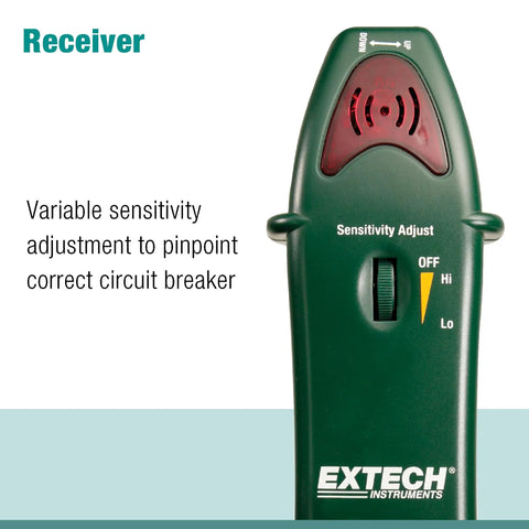 Receiver of AC Circuit Breaker Finder and Receptacle Tester for DIY Lovers and Pros, focusing on sensitivity adjustment.