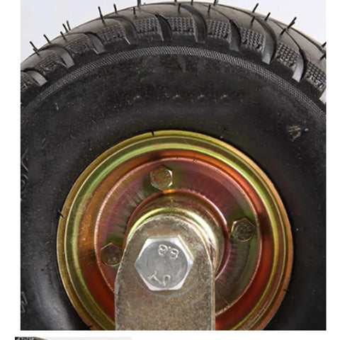 Close-up of Six Inch Pneumatic Rubber Caster Wheel showing metal hub and tire tread for heavy duty silent pump cart use.