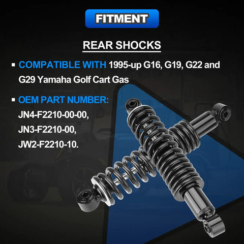 Rear Golf Cart Shock Absorbers Heavy Duty With Steel Springs And Matte Black End Links Solid Replacement Suspension Kit For Yamaha G16 G19 G22 G29 Gas Whips Ready To Roll with part numbers.