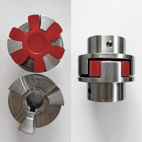 Uxcell L075 jaw coupling inserts, red urethane center, 4pcs; installed in a steel L-jaw coupling.
