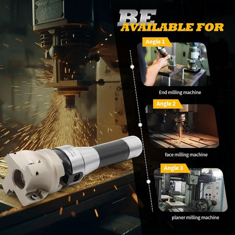 Front view of Jecoupoon R8 shank face mill arbor with 50mm shell cutter, 10 APMT1604 carbide inserts, and T15 wrench