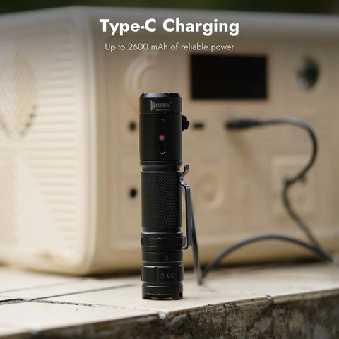 C3 Flashlight Beefy Ultra Bright 1200 Lumen Beam showing Type-C charging, IP68 waterproof for camping and emergencies