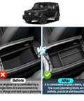 Before and after installation of Center Console Organizer For Mercedes G Class G Wagon G550 G63 AMG G350 W463 W464 2018 Through 2026