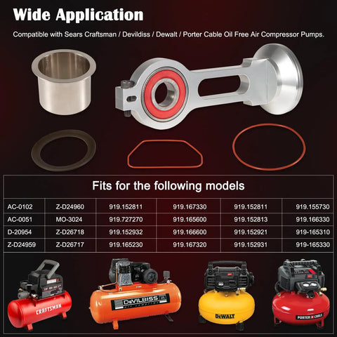 Oil Free Air Compressor Piston And Connecting Rod Replacement Kit For Sears Craftsman Dewalt Porter Cable Devildiss Pumps Heavy Duty Build Fits A Wide Range Of Models And Comparable To KK-4835 KK-5081 A02743