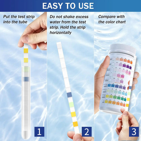 Instructions on using 9 In 1 Aquarium Test Strips 150 Count Fish Tank Water Testing Kit for accurate readings.