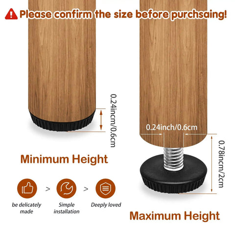 Adjustable Screw In Anti Slip Furniture Leveling Feet For Tables Chairs And Cabinets M6 Thread 16mm Screw 25mm Tall Black PP Base Zinc Plated Steel Rust Resistant Non Slip Levelers 16 Pack
