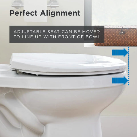 Built Tough Elongated Toilet Seat Made From Heavy Duty Polypropylene For Crack Resistant Durability And No Nonsense Standard Close Function In Classic White Finish with adjustable alignment.