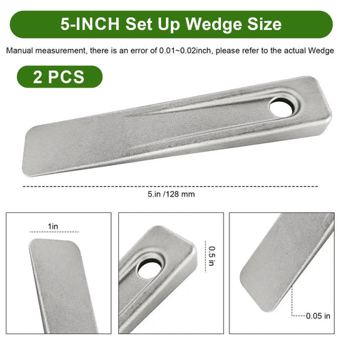 Heavy Duty Steel Welding Wedge For Pipe Fitting 5 Inch Beefy Wedge shown in size chart with dimensions and material details