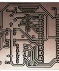 Double Sided FR4 Copper Clad Board 6 Inch By 6 Inch With 1 Oz Copper Per Square Foot One Sixteenth Inch Thick Flame Retardant Translucent Laminate UL Compliant For Circuit Pro Builds with etched circuit patterns