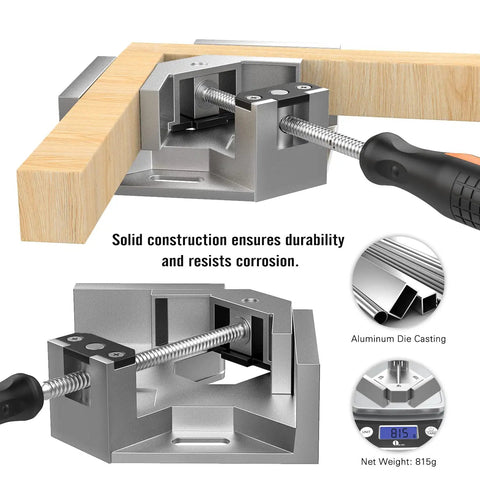 Right Angle Corner Clamp 4 Pack With Single Handle, 90 Degree Aluminum Alloy Pro-Grade Woodworking Clamps, adjustable swing jaw in use