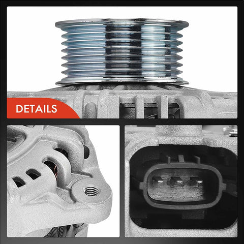 Close-up details of Beefy High Output 12V 130A Alternator For Nissan Pathfinder 2005 2006 2007 4.0L V6 with seven groove pulley
