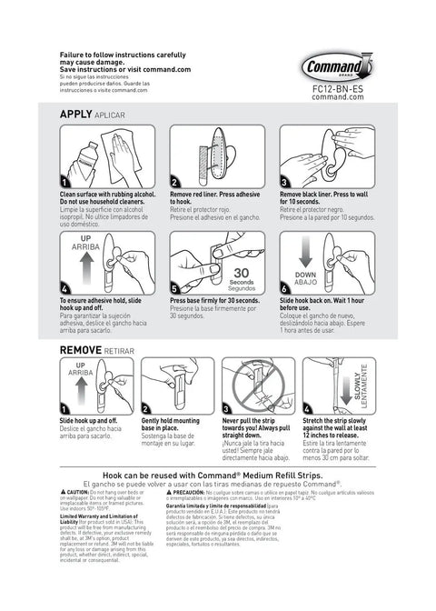 Installation instructions for Medium Oil Rubbed Bronze Metal Hooks With Adhesive Strips Set Of 2 Hooks And 4 Strips