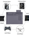 Tough As Nails Heat Resistant Soldering Mat With Integrated Scale And Heavy Duty Magnetized Tray For Phone And Laptop Fixes in gray.