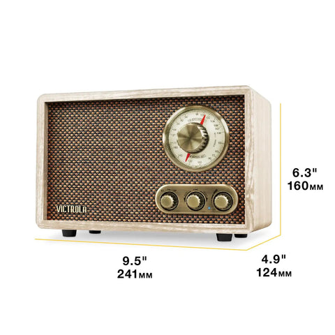 Retro Wood Bluetooth Radio With Built In Speakers And Wireless Streaming Walnut Finish, Vintage Vibe With Rotary AM FM Tuning Dial