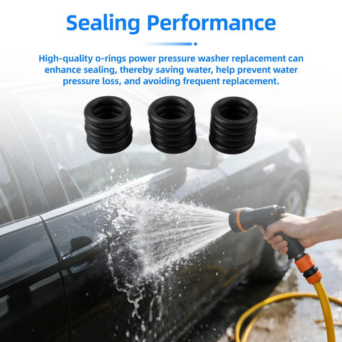 Heavy Duty Pressure Washer O Rings Kit for 1/4 Quick Couplers and M22 Fittings 3/8 Inch ID Replacement Seals Pro Grade Works in Hot or Cold Environments 15 Pack for Quick Fixes Long Lasting Leak Prevention shown in use sealing washing car