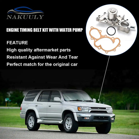 Timing Belt Kit With Water Pump For 1995 To 2004 Tacoma 4Runner Tundra T100 3 4 L V6 5VZFE DOHC in a silver car setting
