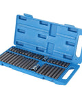 Open blue toolbox with 40 Piece Star Spline Hex Socket Bit Set With One Half Inch And Three Eighth Inch Square Drive