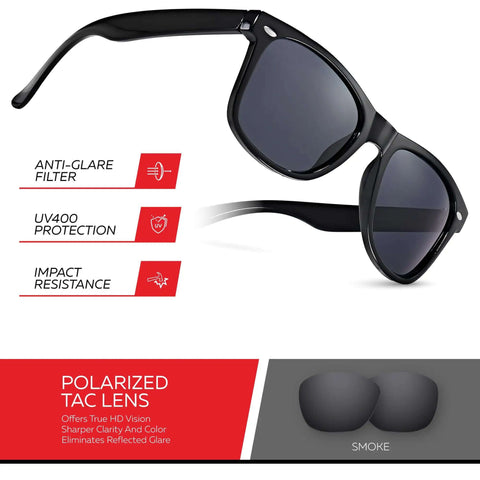 Polarized Sunglasses For Men And Women With UV400 Protection, Classic Vintage 80s Shades, black frame, glare reduction