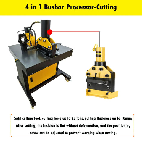Beast Mode Heavy Duty 4 In 1 Electric Hydraulic Busbar Processing Machine with cutting attachment, 35 ton capacity, 110V power