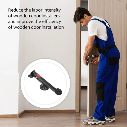 Professional Grade Hefty Swivel Door Panel Installer Cabinet Jack Lifter Tool Handles No Sweat Up To 220 Pounds Load Capacity For Shop Use in action with installer.