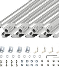 4 Pack 48 Inch V Slot Aluminum Extrusion Profile Heavy Duty Linear Rail Frame Silver Anodized European Standard Kit with supports and fasteners