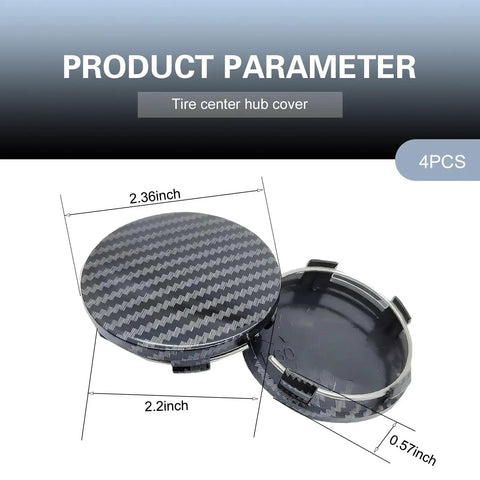 Premium Snap On Wheel Hub Center Caps For Universal Fit, Carbon Fiber Black Look, 2.36 inch size with secure snap fit, heavy duty ABS.