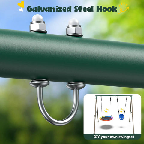 Galvanized hook on Backyard Swing Set With 45 Inch Platform Saucer Swing And Belt Swing For Kids Ages 3 To 8, outdoor setup.