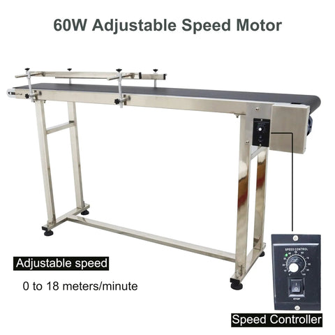 Industrial PVC Flat Belt Conveyor With Stainless Steel Frame And Adjustable Speed, Double Guardrails, 59 Inch Long, speed control